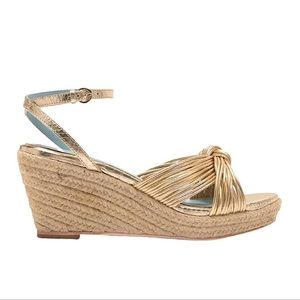 FRANCES VALENTINE Gold Metallic Ankle Strap Espadrille Wedge -  9 B